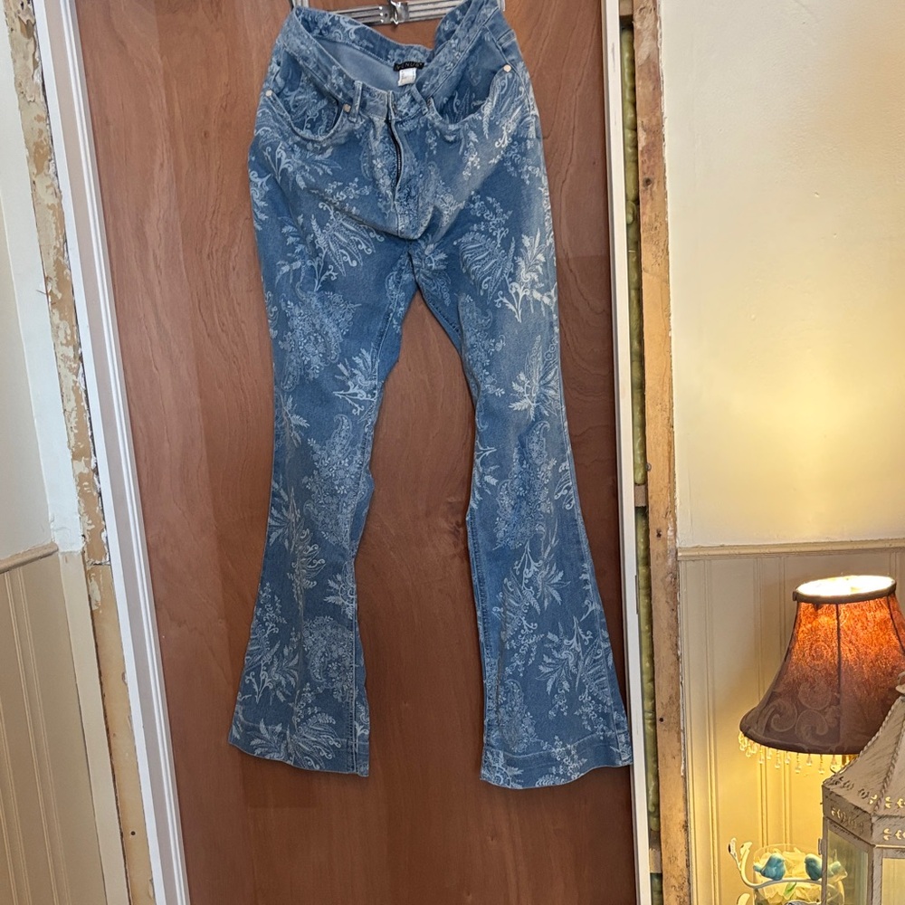 VENUS Blue Floral Flare Jeans